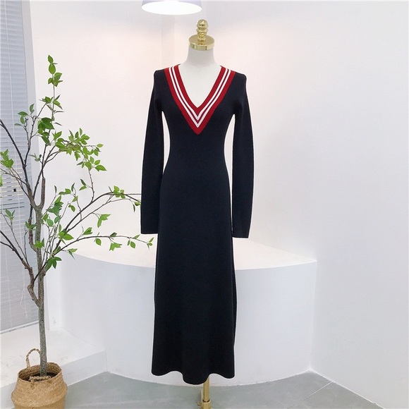 British Style Black Sweater Dress - Picture 3 of 12